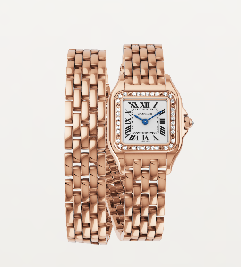 Small Panther Diamond 18K Gold Double Bracelet Watch