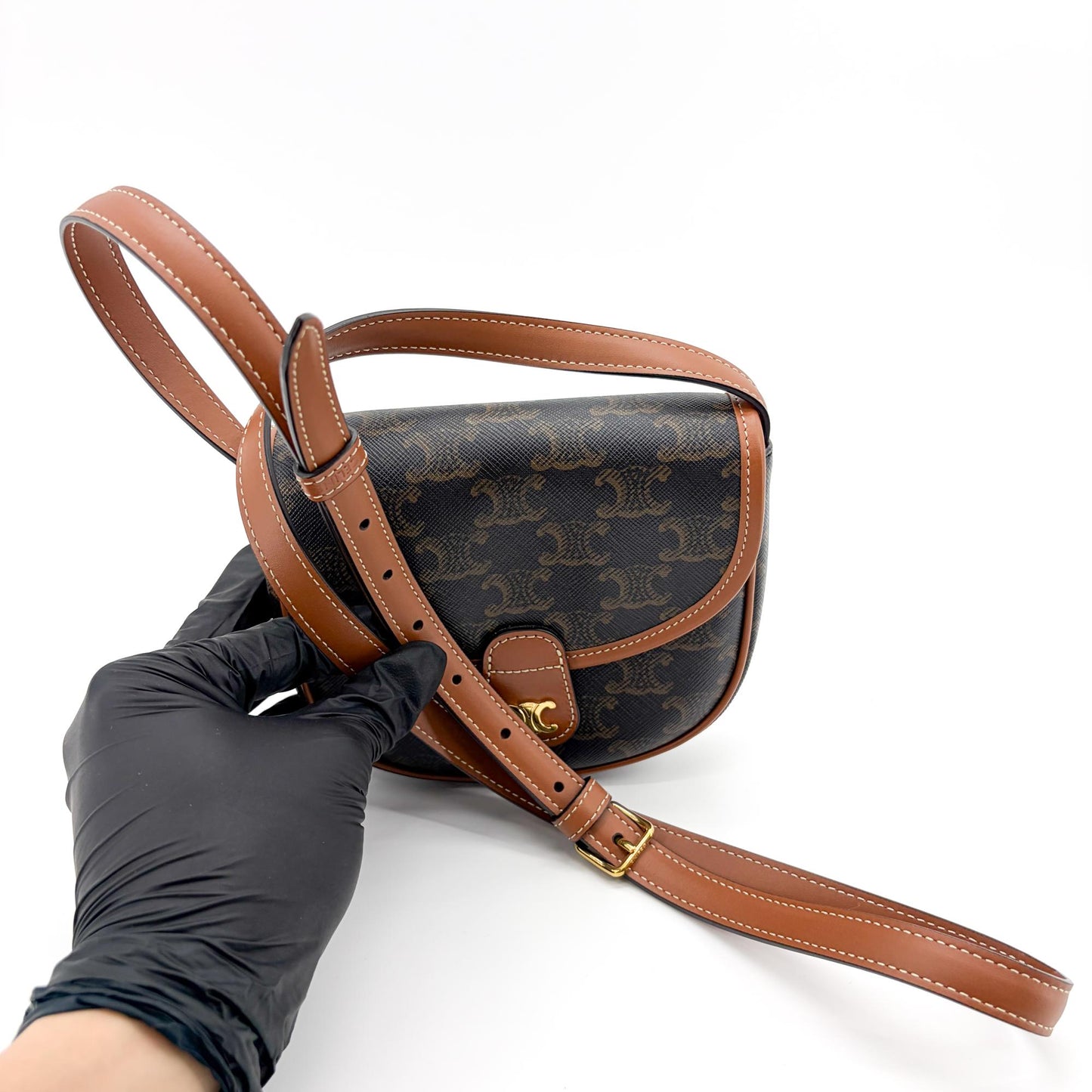 Celine Tin Besace Triomphe Canvas Tan