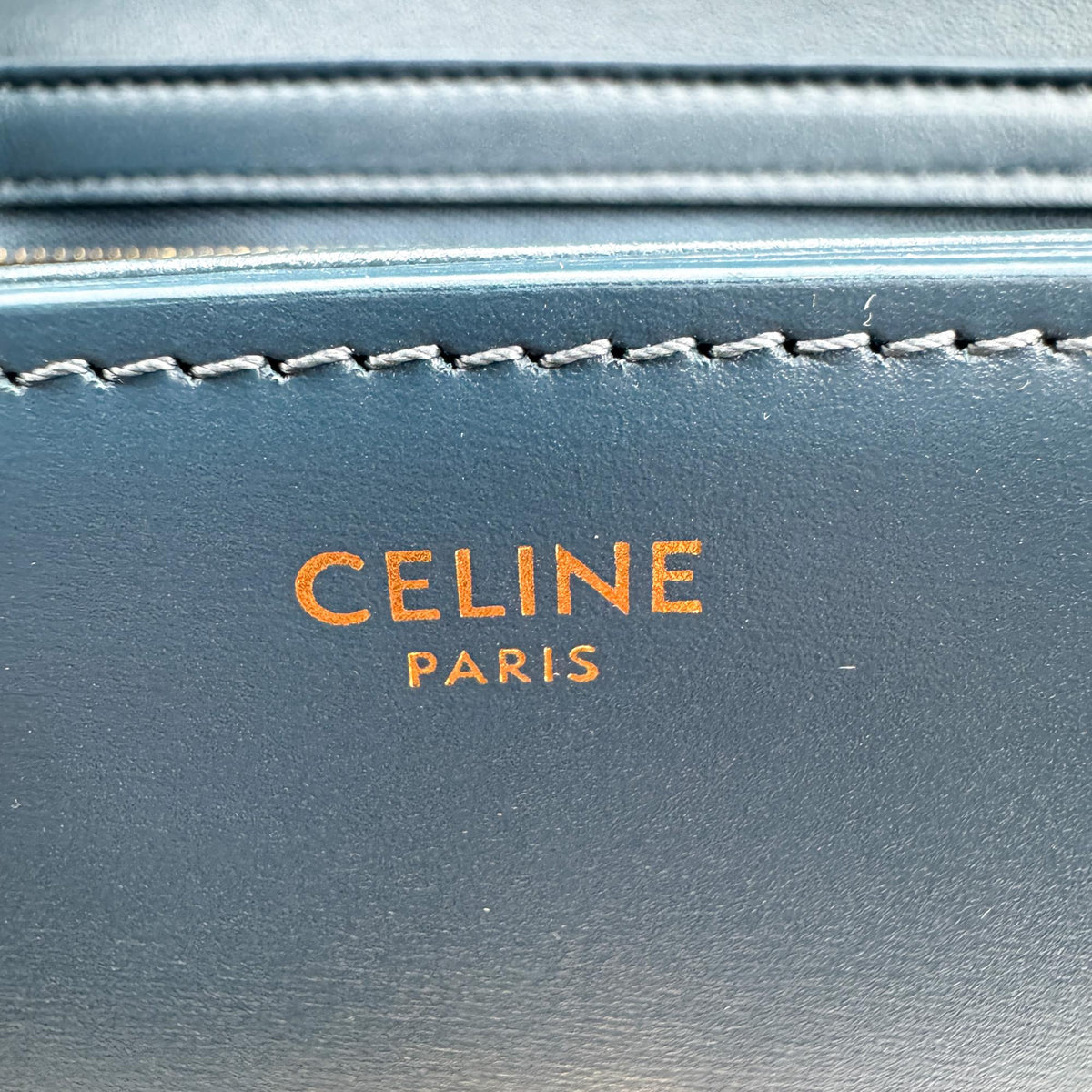 Celine Tin Triomphe Bag Shiny Calfskin Blue Gold Hardware