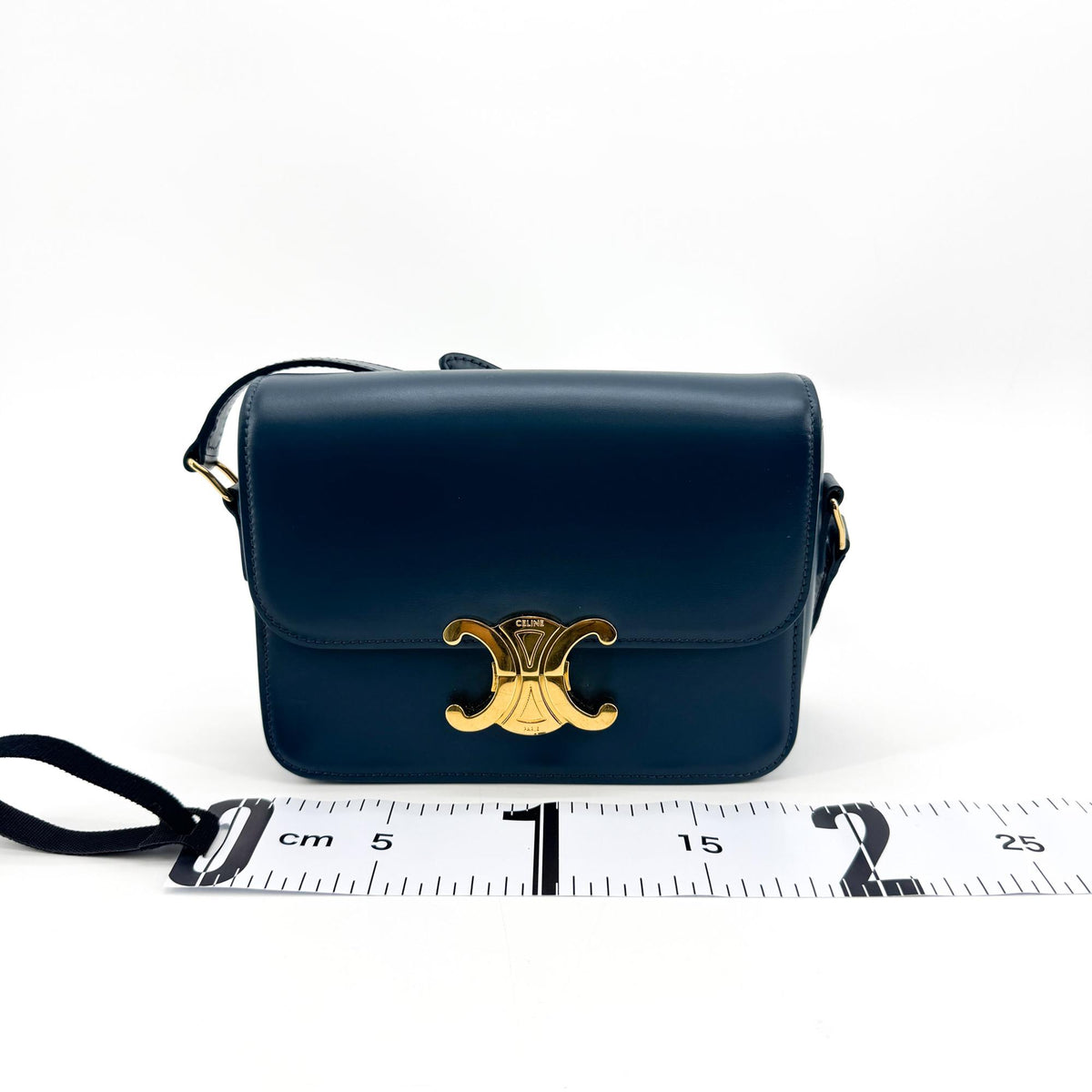 Celine Tin Triomphe Bag Shiny Calfskin Blue Gold Hardware