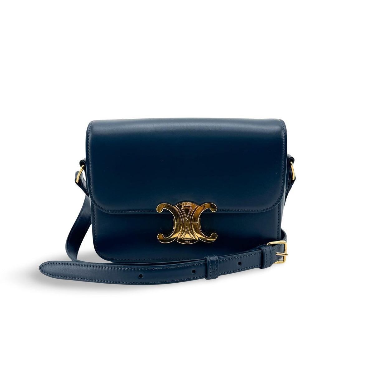 Celine Tin Triomphe Bag Shiny Calfskin Blue Gold Hardware