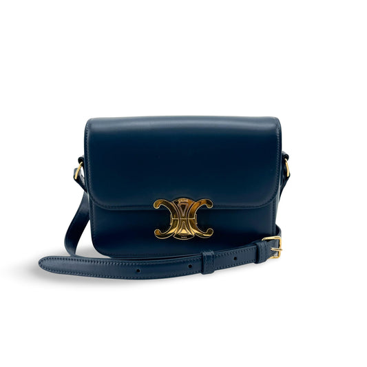 Celine Tin Triomphe Bag Shiny Calfskin Blue Gold Hardware