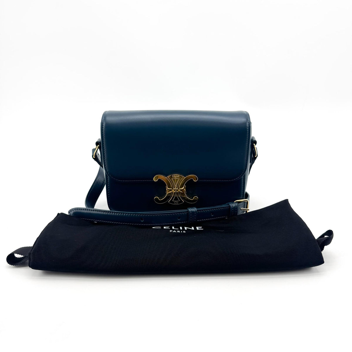 Celine Tin Triomphe Bag Shiny Calfskin Blue Gold Hardware