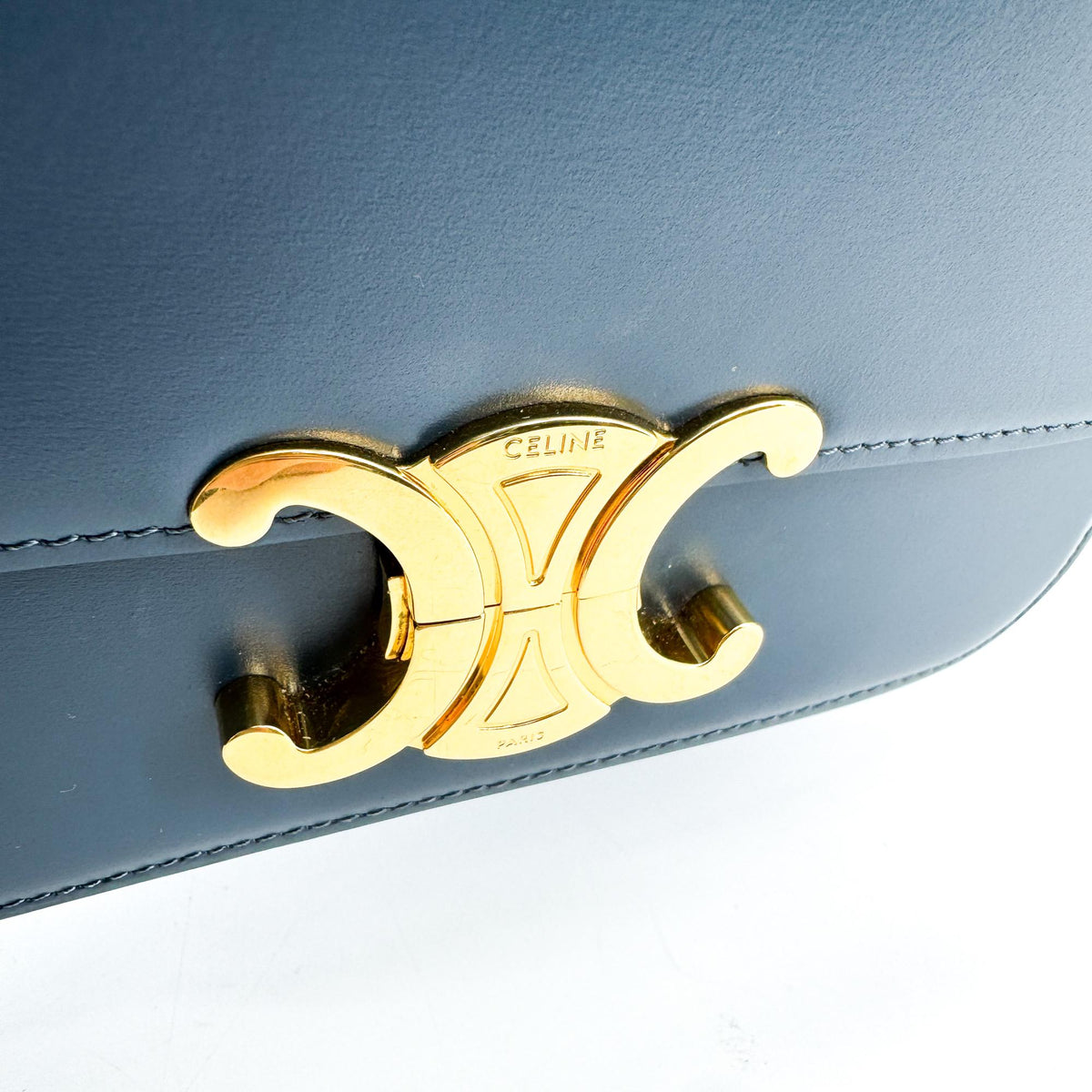 Celine Tin Triomphe Bag Shiny Calfskin Blue Gold Hardware