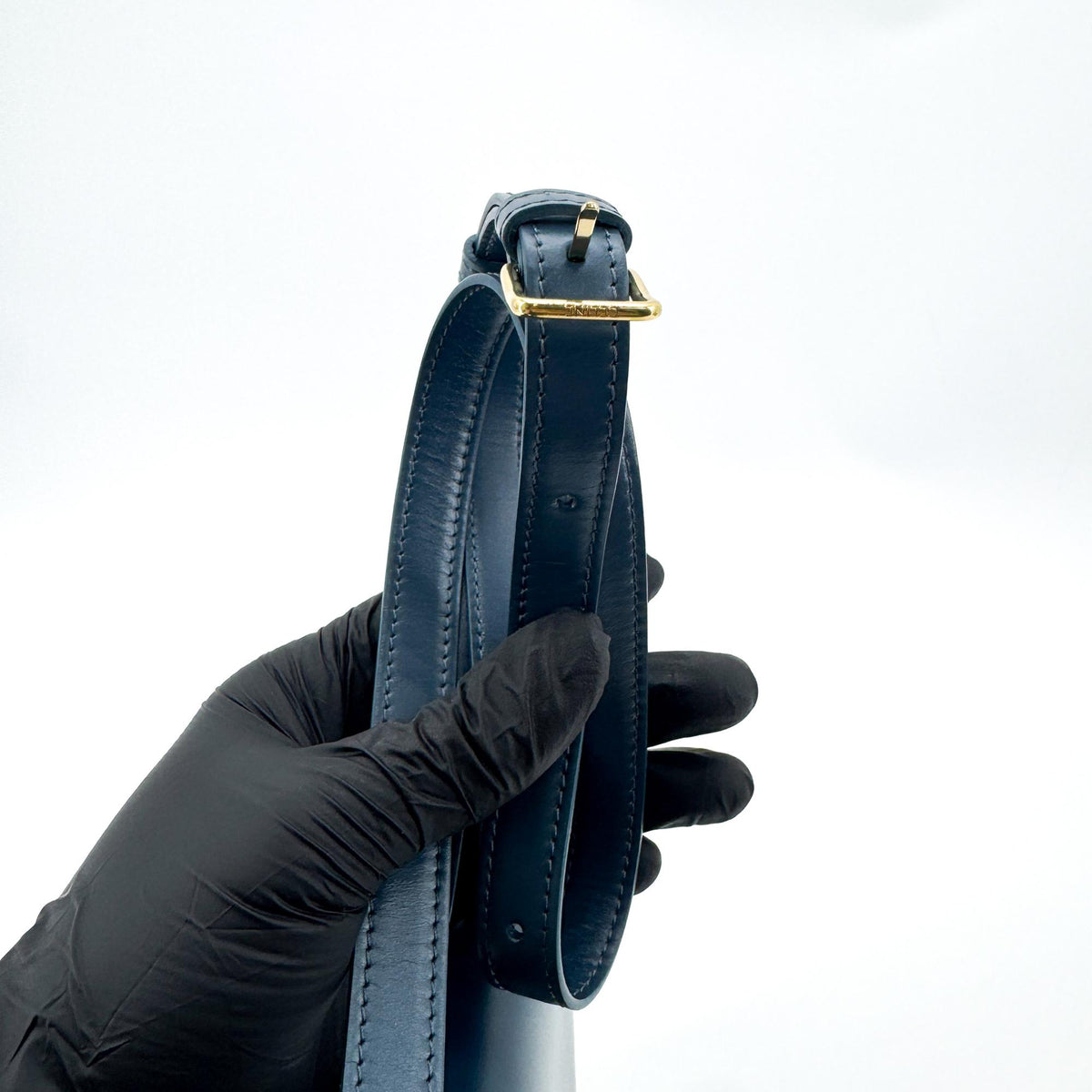 Celine Tin Triomphe Bag Shiny Calfskin Blue Gold Hardware
