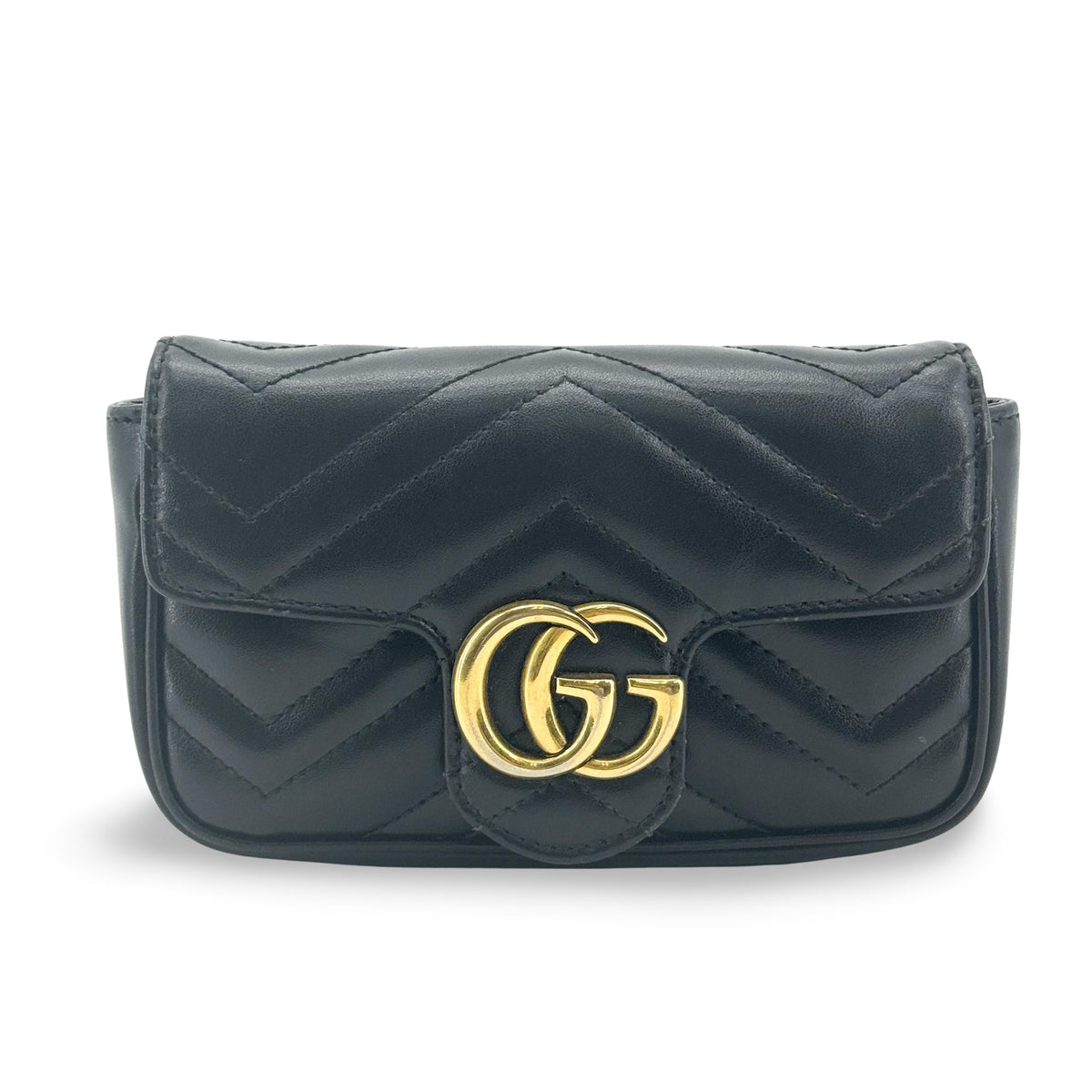 Gucci GG Marmont Matelassé Shoulder Bag Black with Gold Hardware