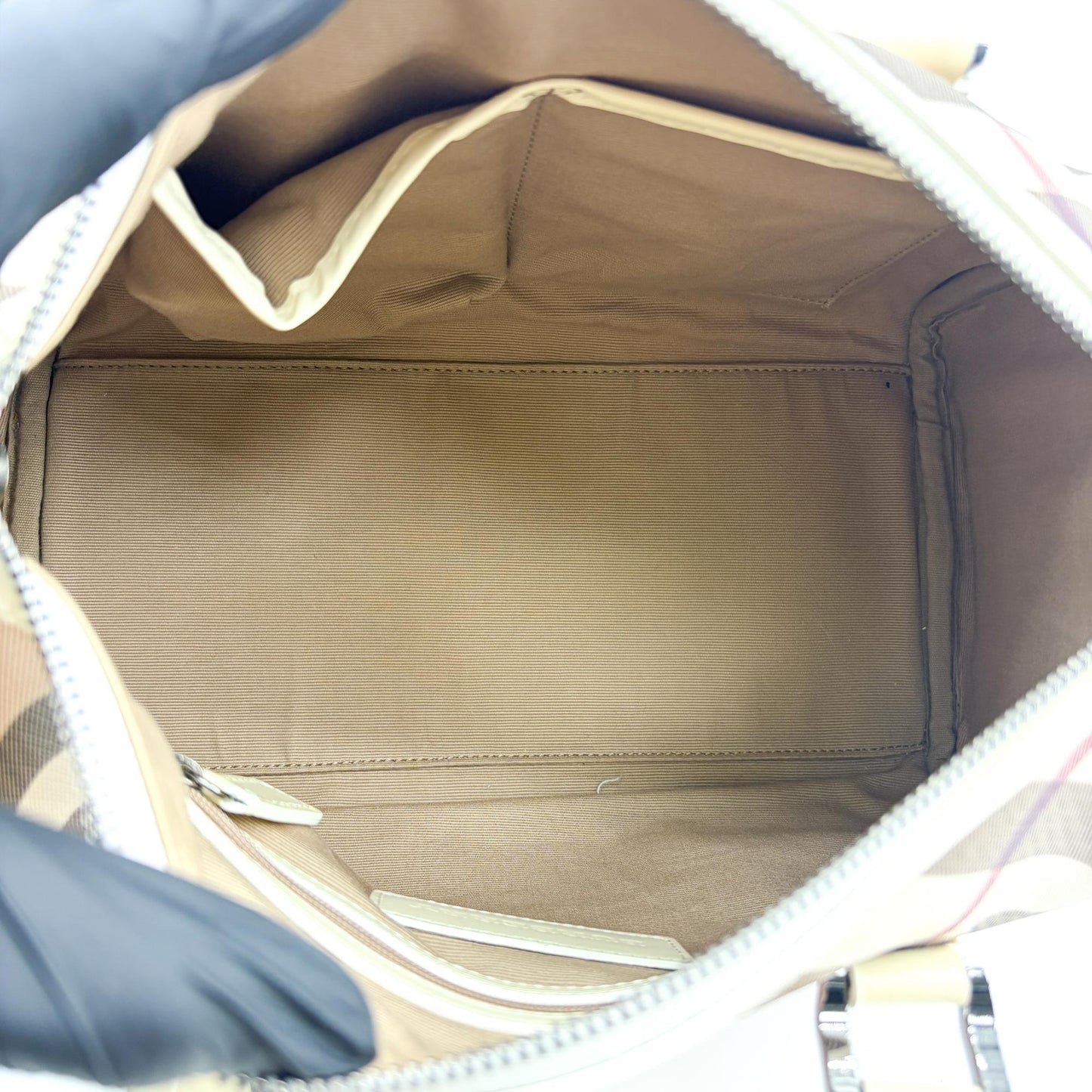 Burberry Nova Check Patent Trim Boston Bag Cream