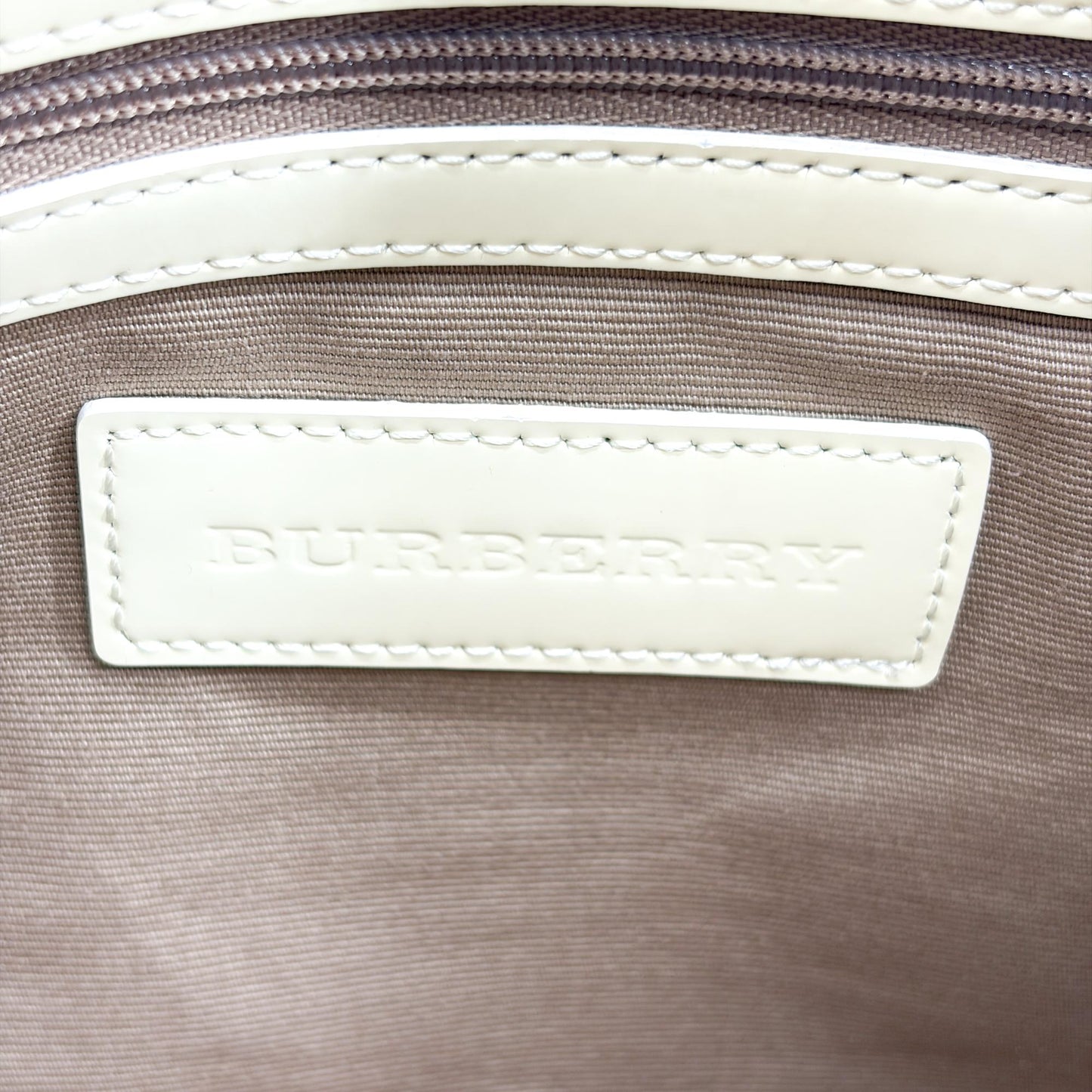 Burberry Nova Check Patent Trim Boston Bag Cream