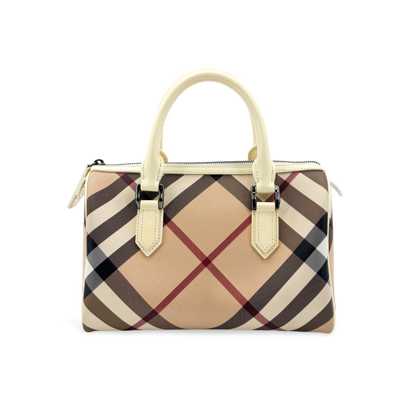 Burberry Nova Check Patent Trim Boston Bag Cream