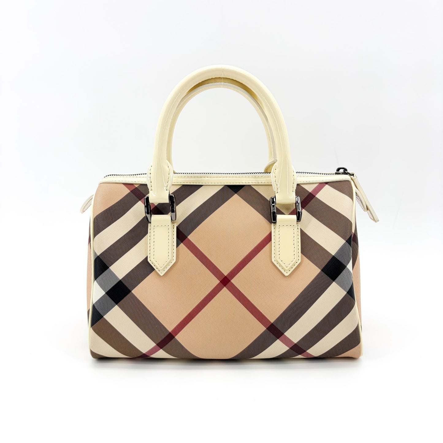 Burberry Nova Check Patent Trim Boston Bag Cream