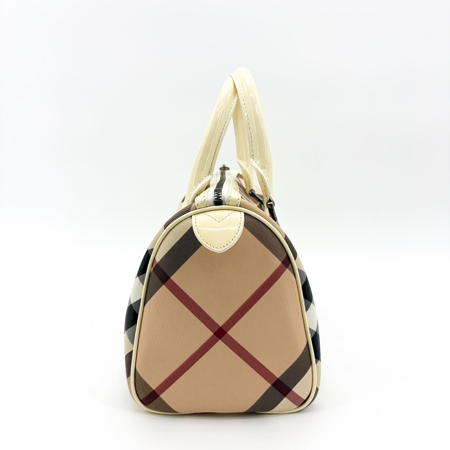Burberry Nova Check Patent Trim Boston Bag Cream