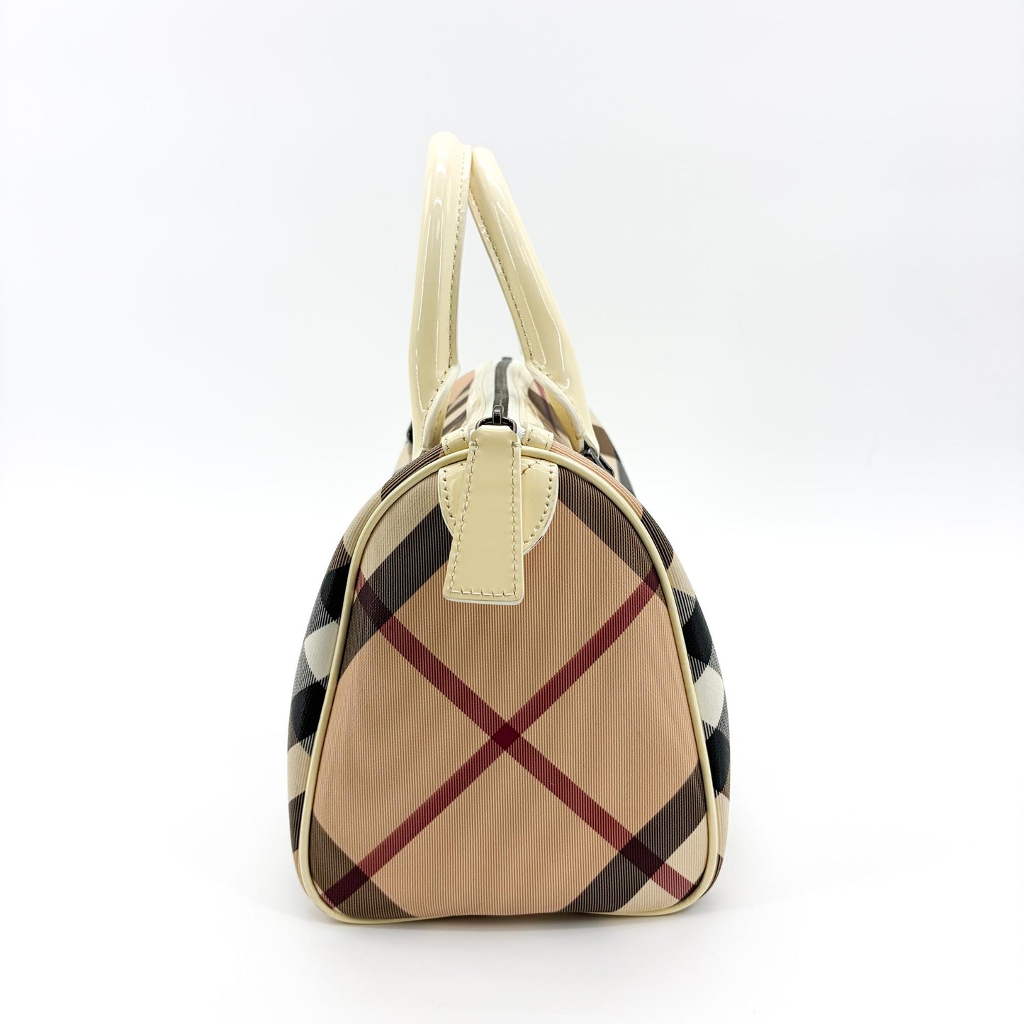 Burberry Nova Check Patent Trim Boston Bag Cream