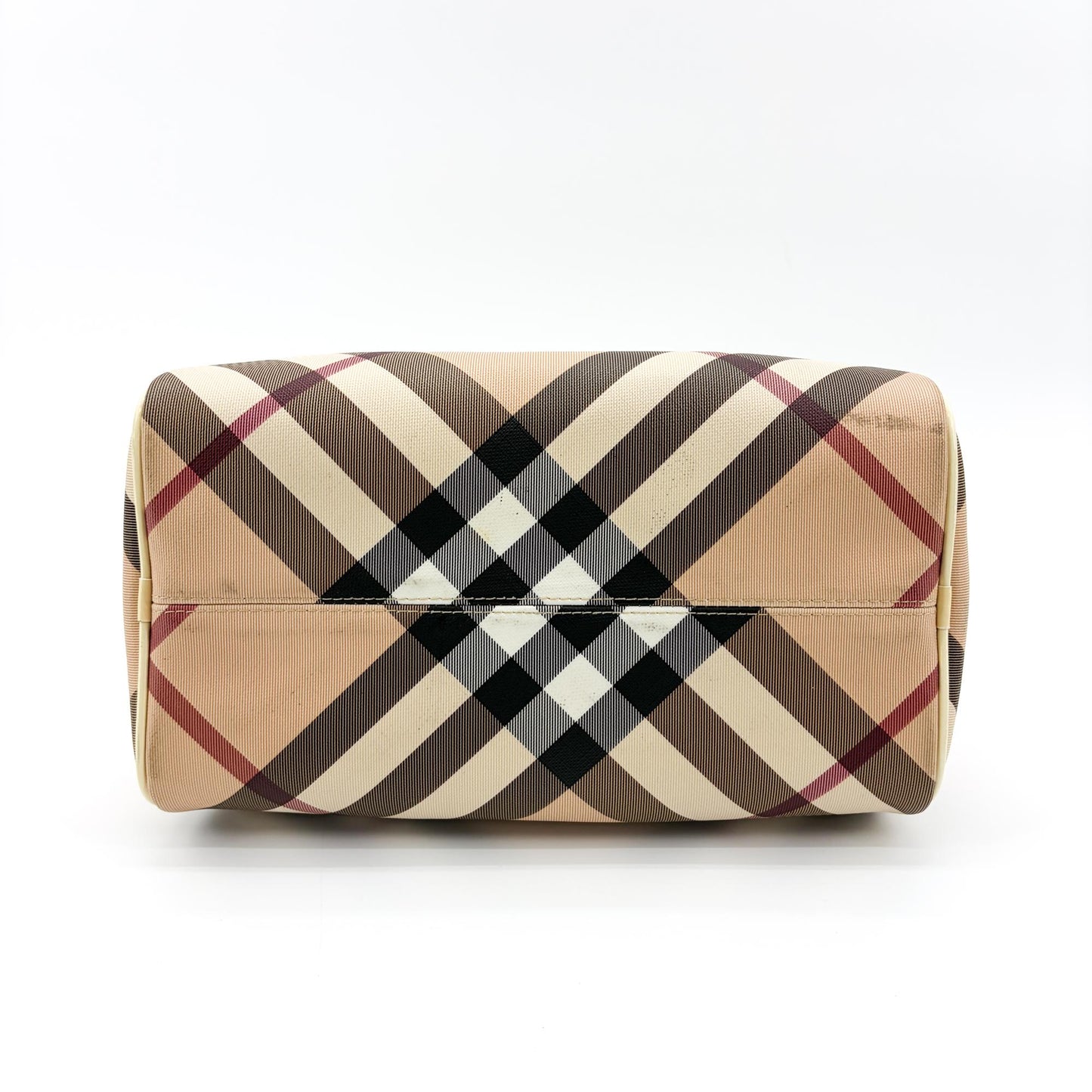 Burberry Nova Check Patent Trim Boston Bag Cream