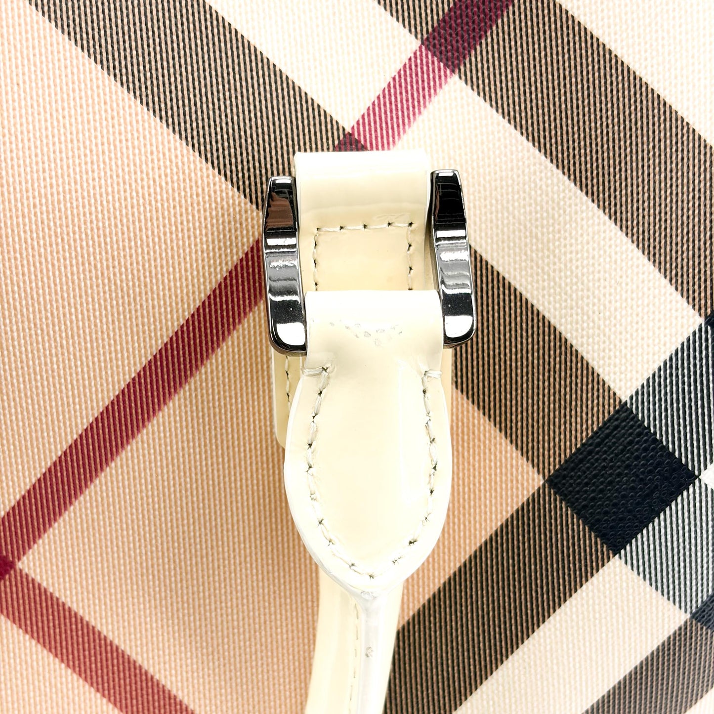 Burberry Nova Check Patent Trim Boston Bag Cream