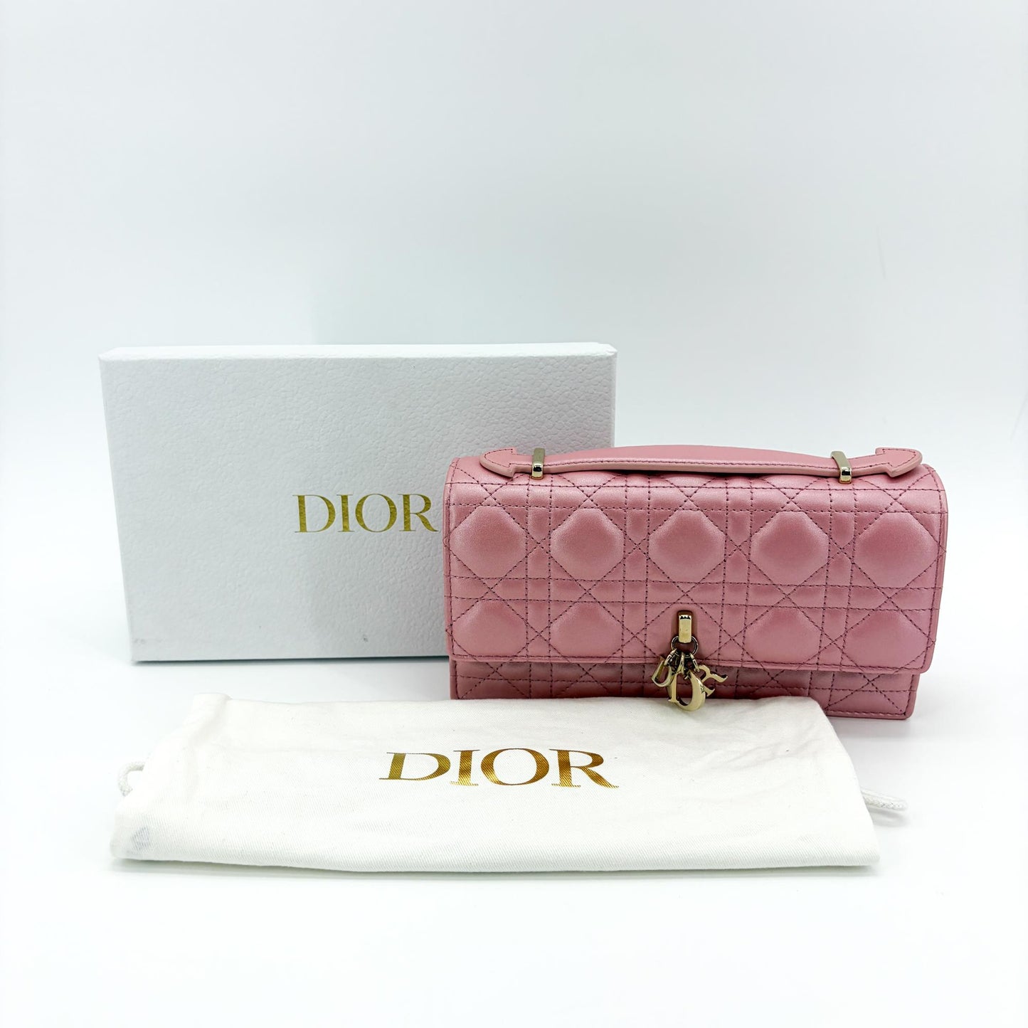 Dior Miss Dior Top Handle Pouch Pink Cannage Lambskin