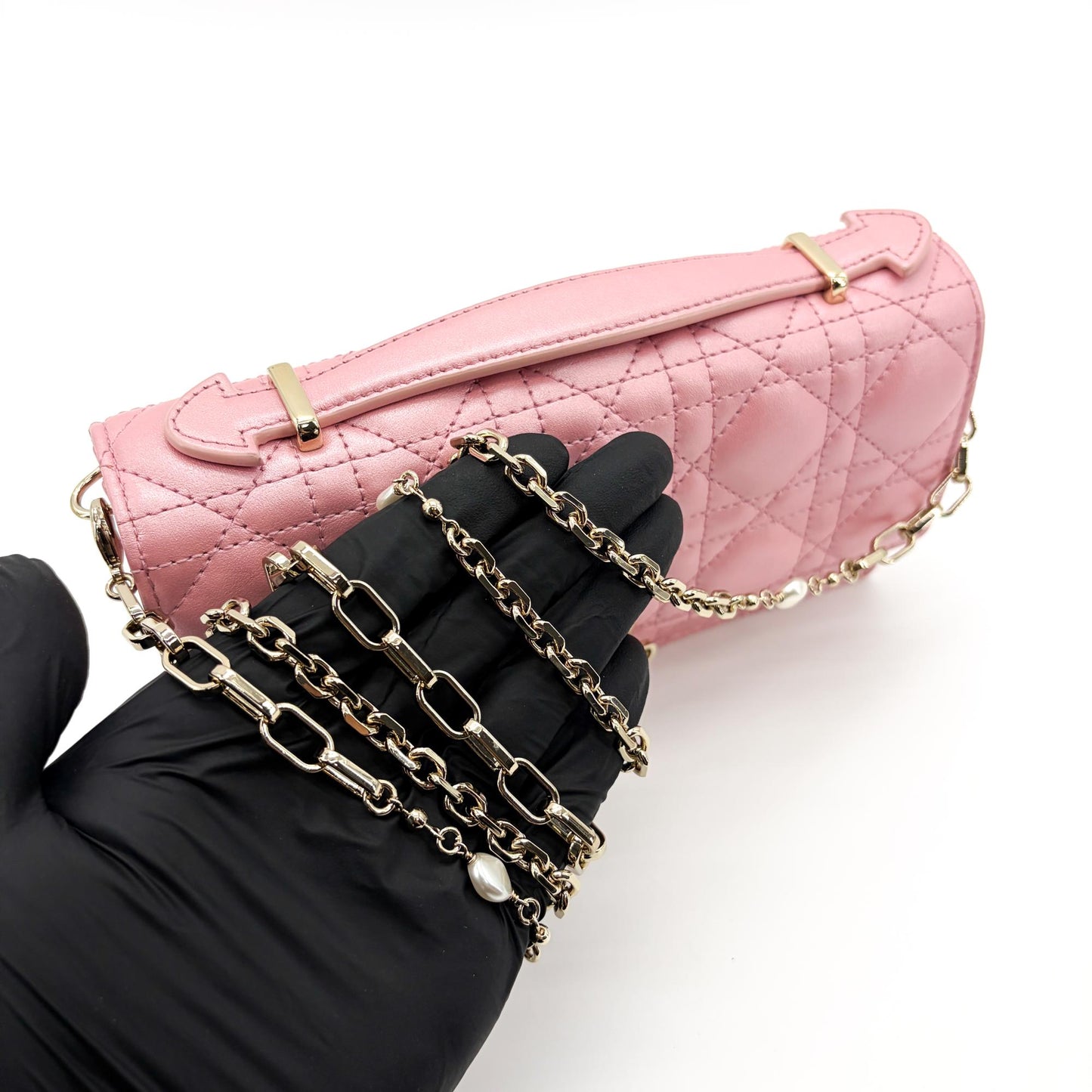 Dior Miss Dior Top Handle Pouch Pink Cannage Lambskin