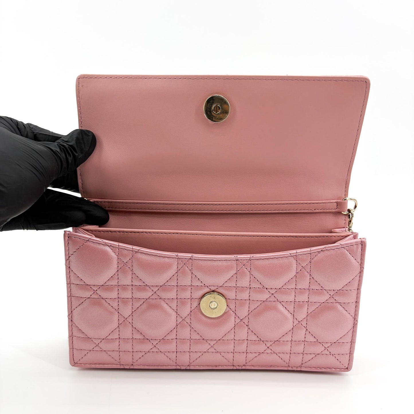 Dior Miss Dior Top Handle Pouch Pink Cannage Lambskin