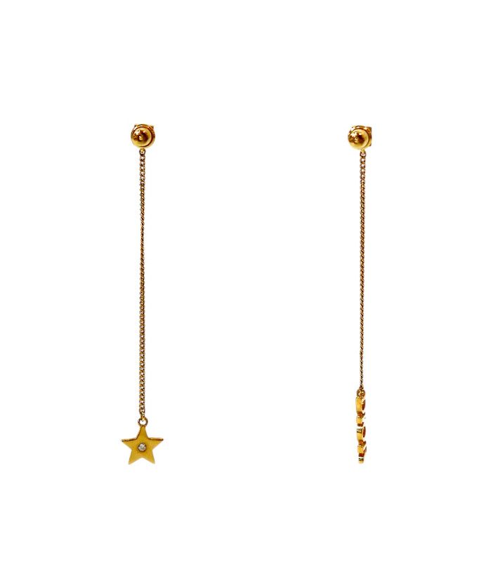 DIOR Star Chain Drop Gold Earrings