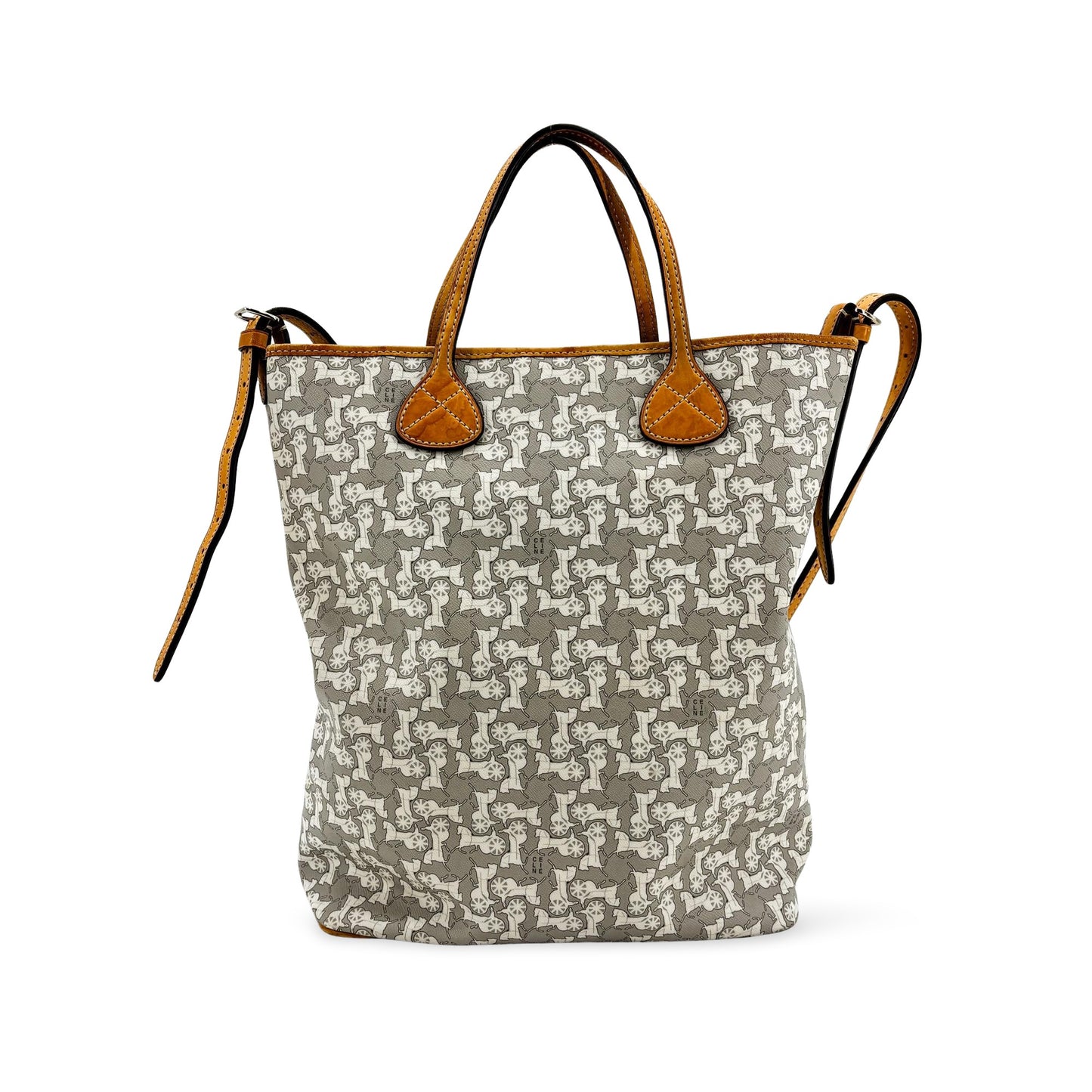 Celine Vintage C Sulky Canvas Tote Bag Grey Brown