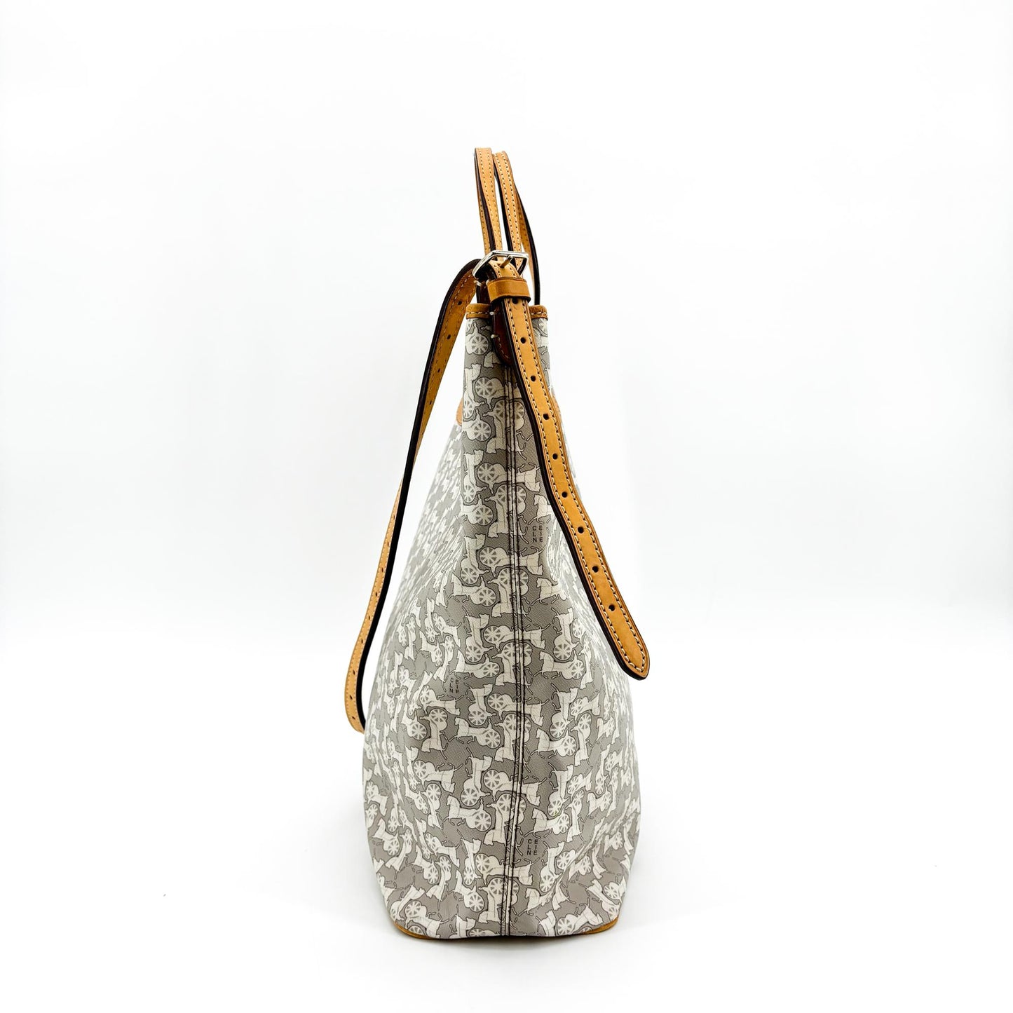 Celine Vintage C Sulky Canvas Tote Bag Grey Brown