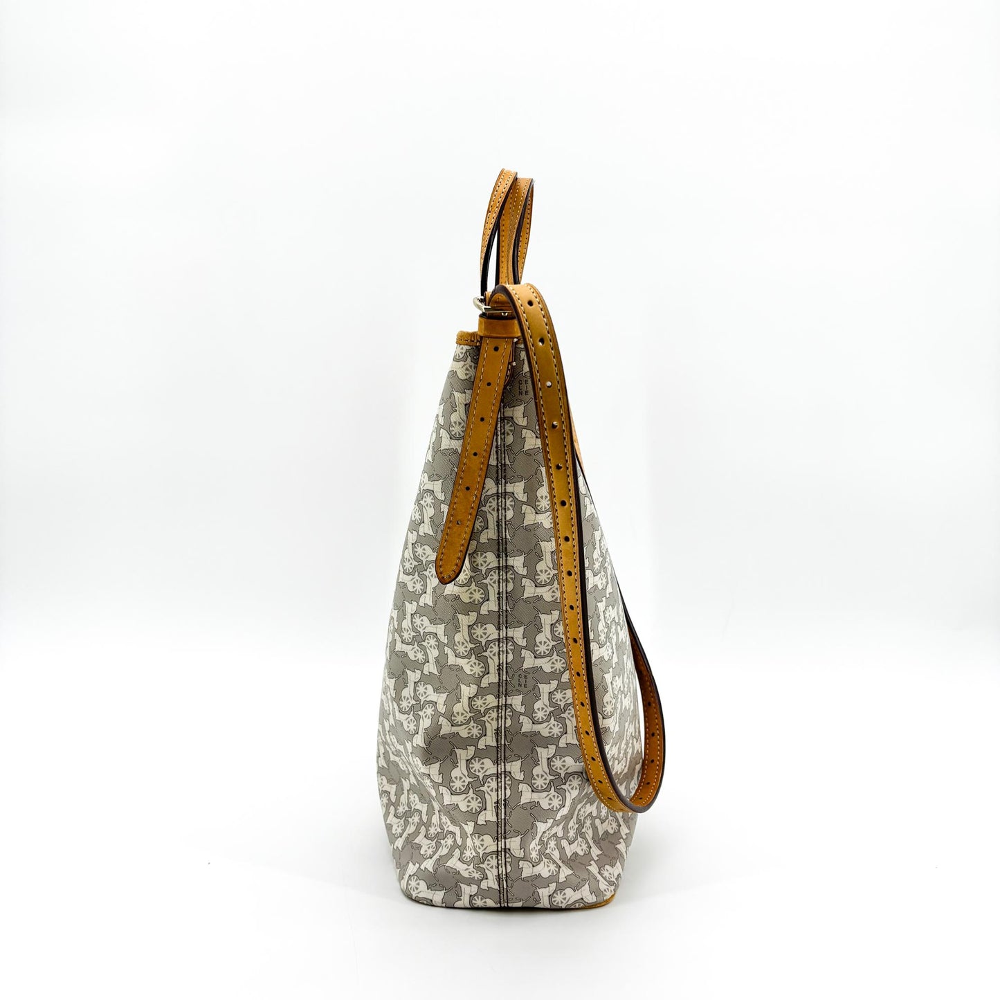 Celine Vintage C Sulky Canvas Tote Bag Grey Brown