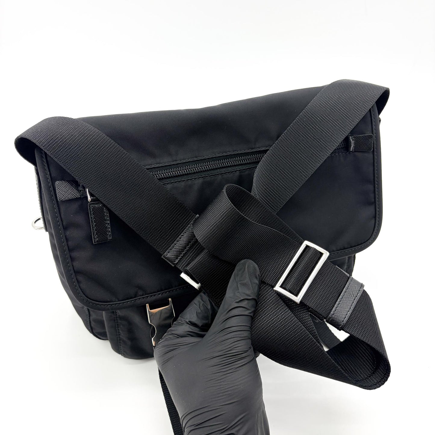 Prada Re-Nylon and Saffiano Leather Messenger Bag Black