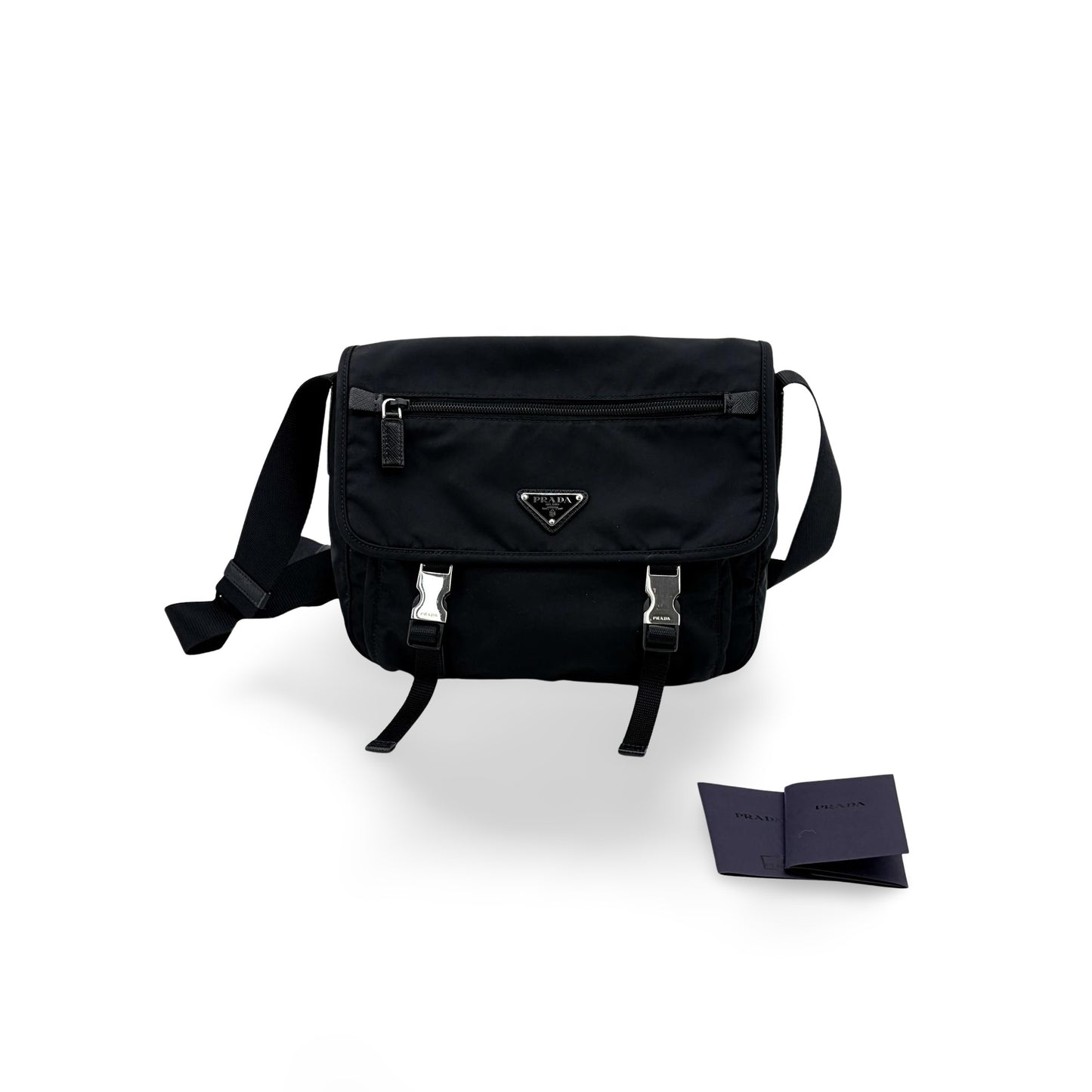 Prada Re-Nylon and Saffiano Leather Messenger Bag Black