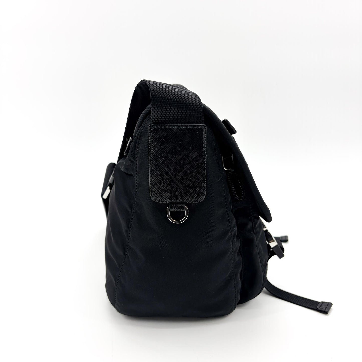 Prada Re-Nylon and Saffiano Leather Messenger Bag Black