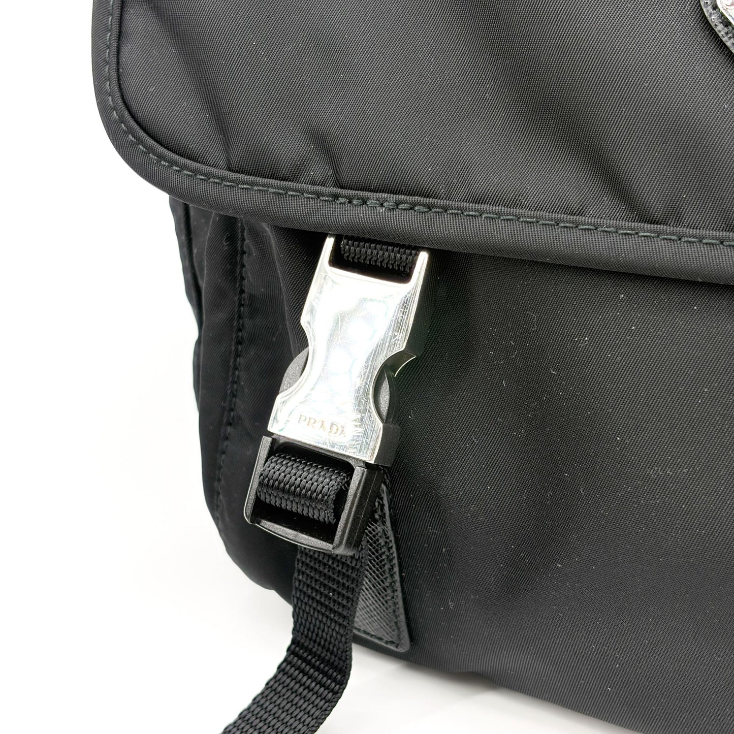 Prada Re-Nylon and Saffiano Leather Messenger Bag Black