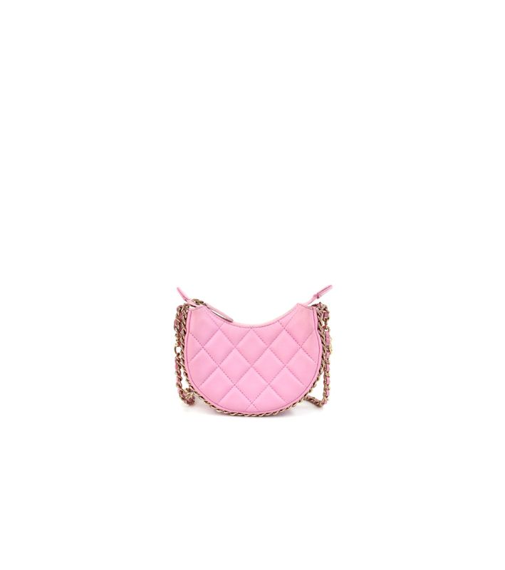 Chanel Pink Leather Mini Half Moon Crossbody Bag