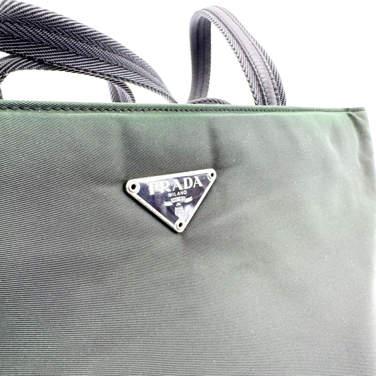 Prada Tessuto Re-Nylon Triangle Logo Tote Bag Deep Green