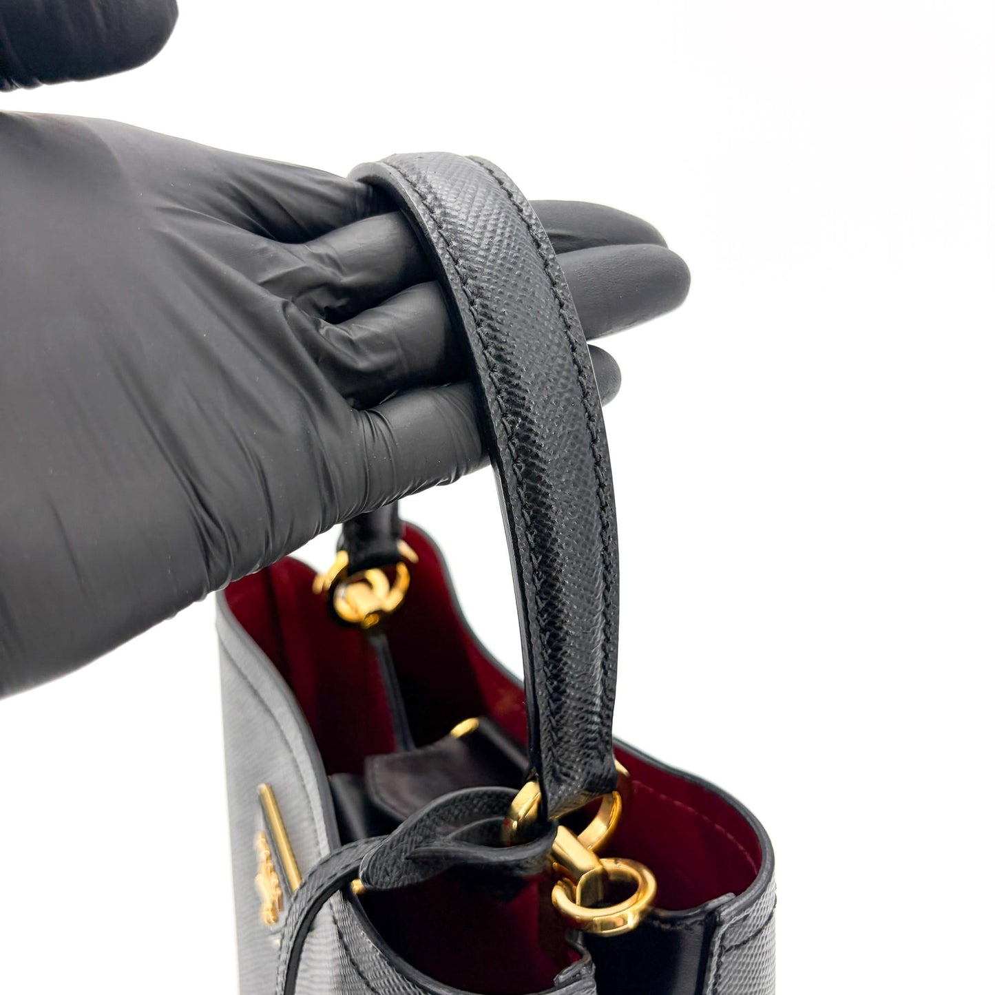 Prada Panier Saffiano Leather Small Bag Black Red