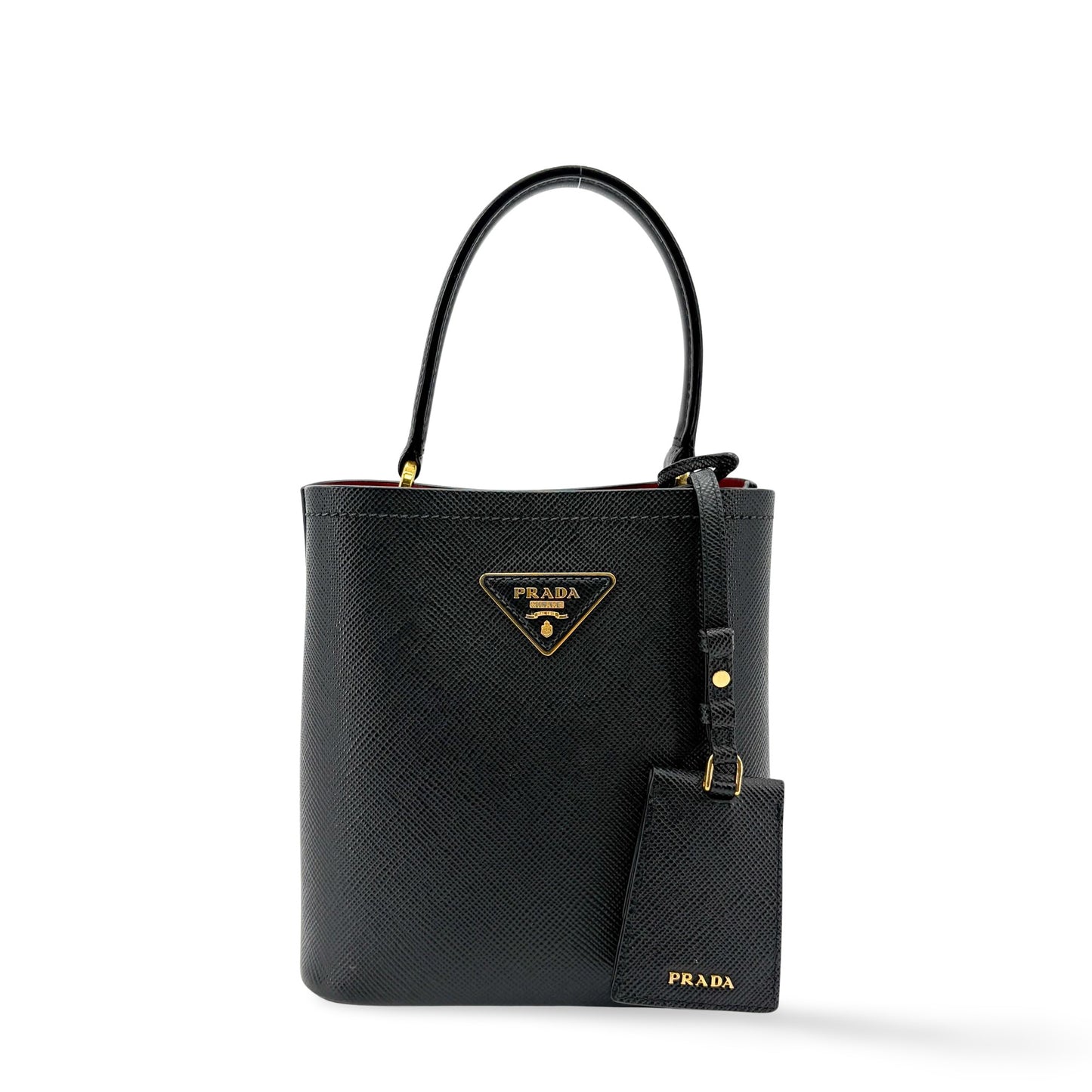 Prada Panier Saffiano Leather Small Bag Black Red