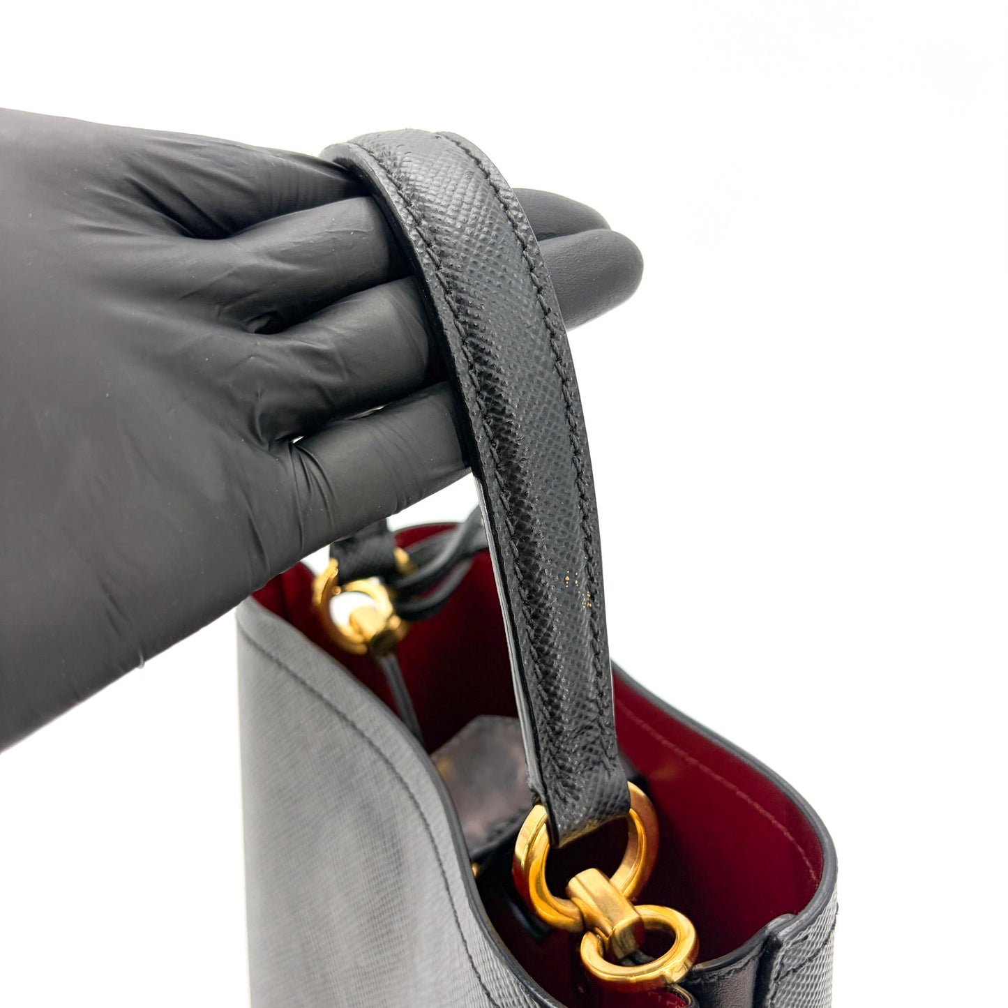 Prada Panier Saffiano Leather Small Bag Black Red