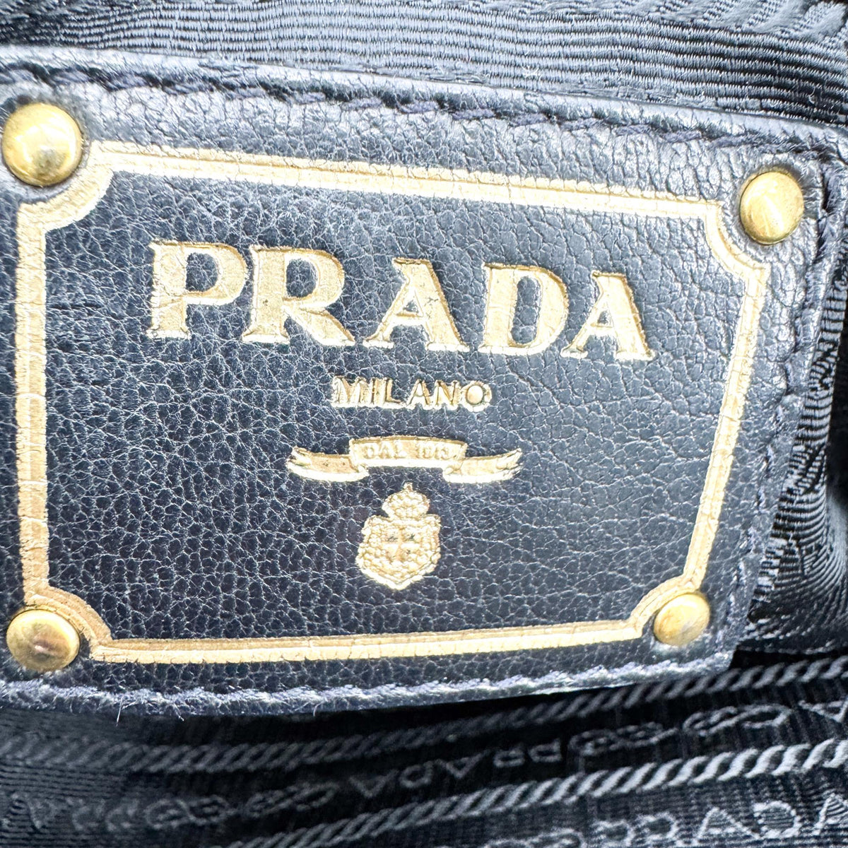 Prada Vitello Daino Top Handle Bag Black Gold Hardware