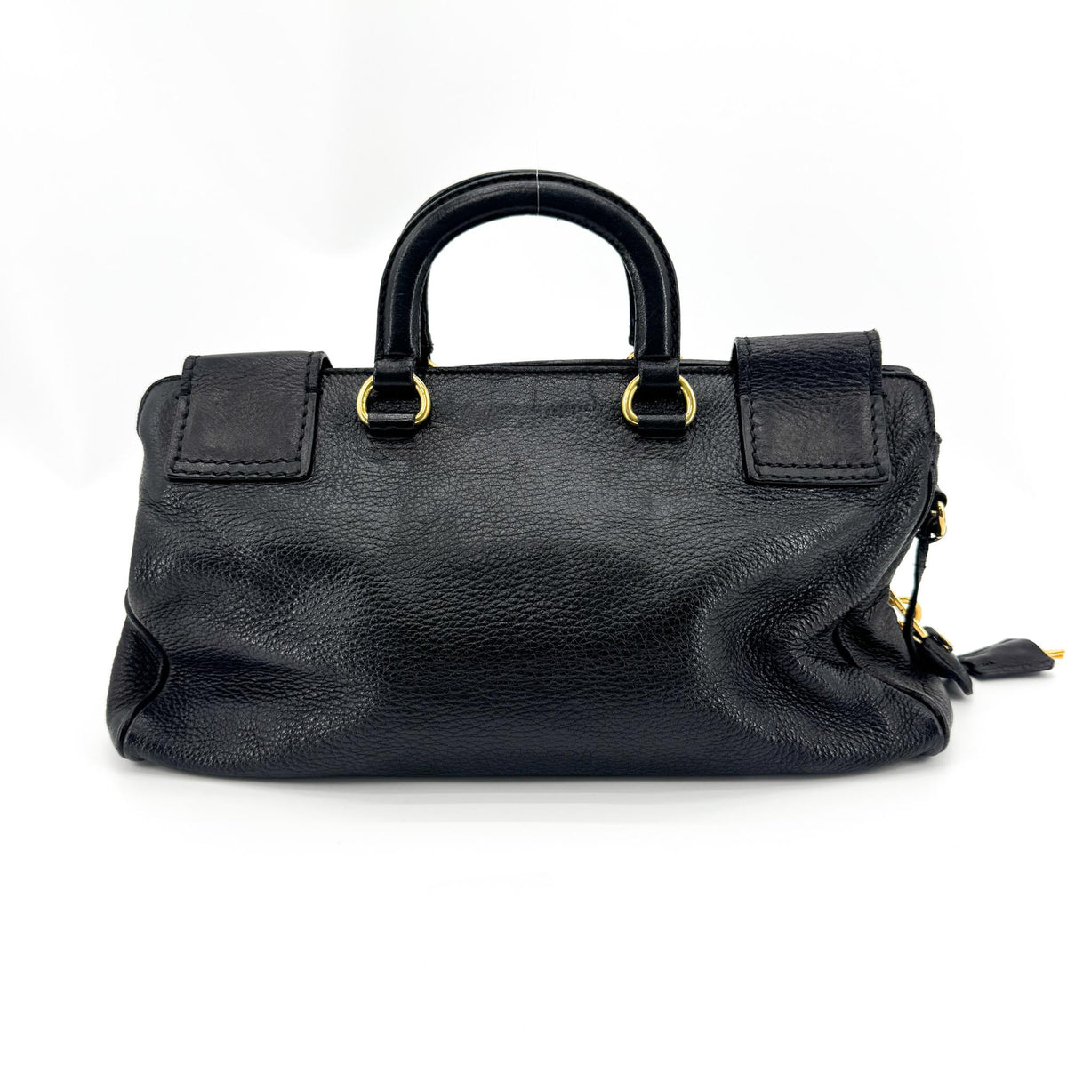 Prada Vitello Daino Top Handle Bag Black Gold Hardware