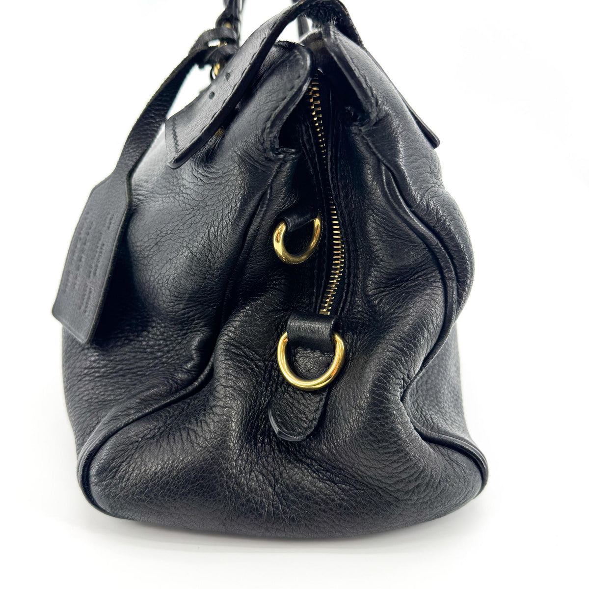 Prada Vitello Daino Top Handle Bag Black Gold Hardware