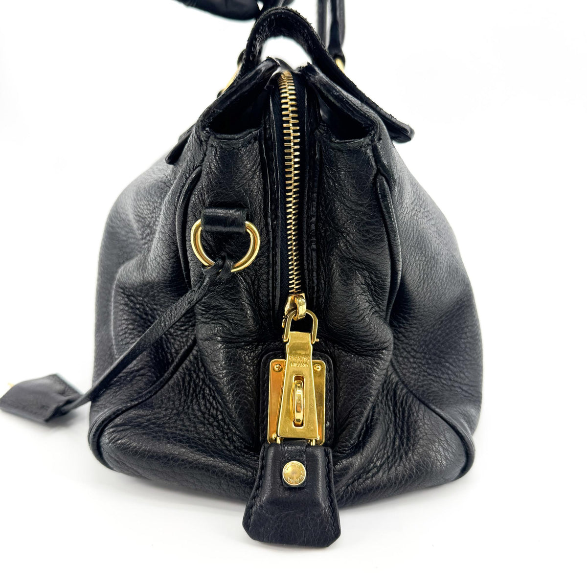 Prada Vitello Daino Top Handle Bag Black Gold Hardware