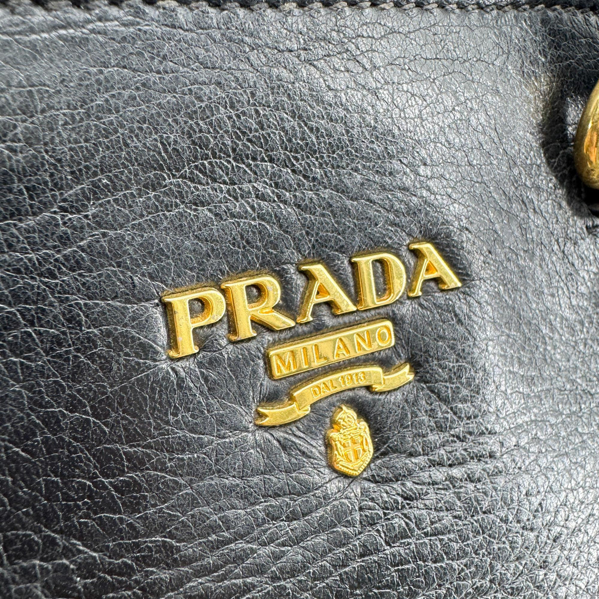 Prada Vitello Daino Top Handle Bag Black Gold Hardware
