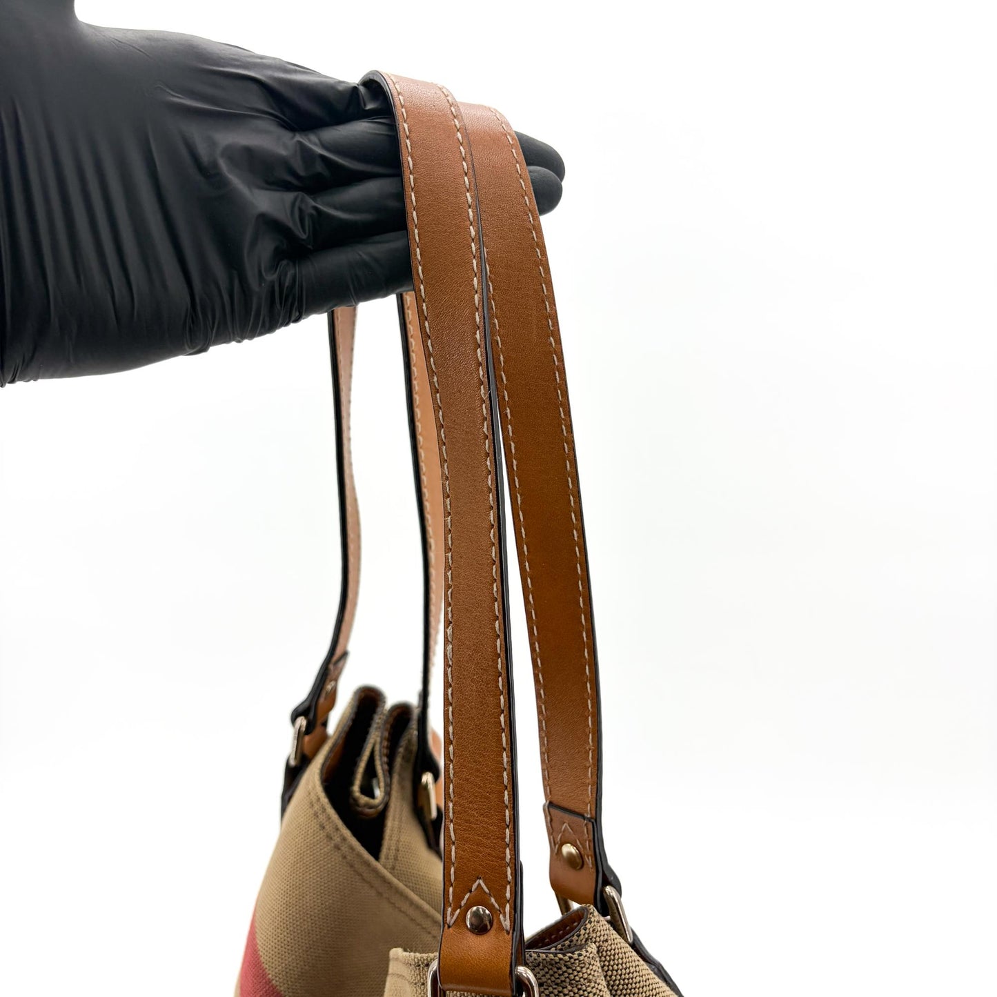 Burberry House Check Canvas Canterbury Shoulder Bag Beige Brown