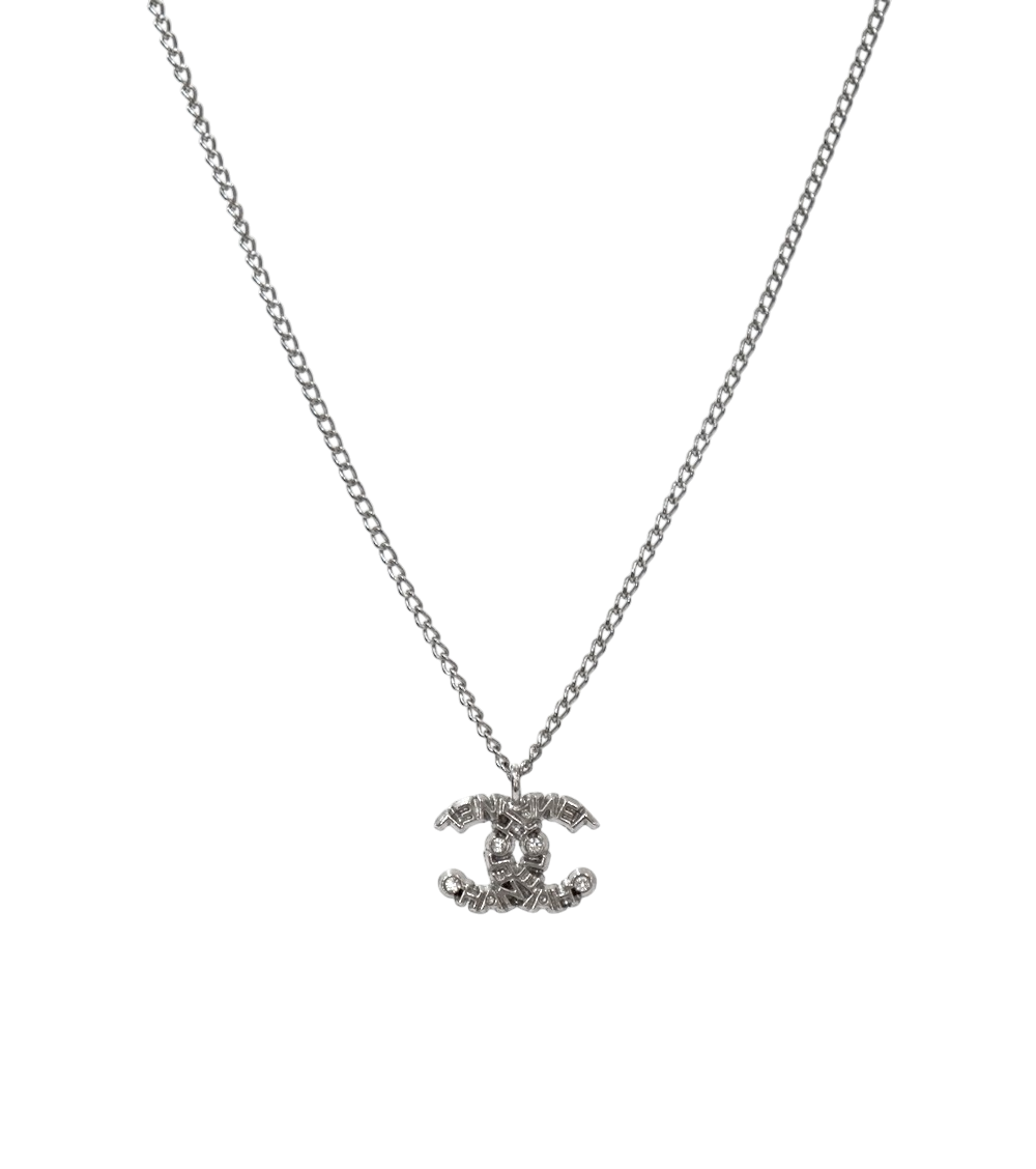 Chanel CC Lettering Silver Necklace