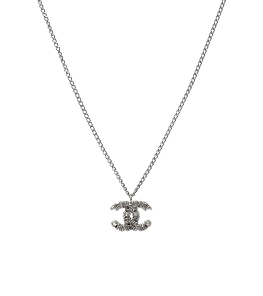Chanel CC Lettering Silver Necklace