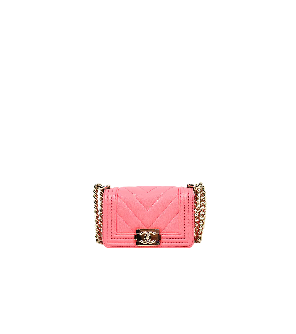 Chanel Pink Mini Chevron Caviar Boy Bag