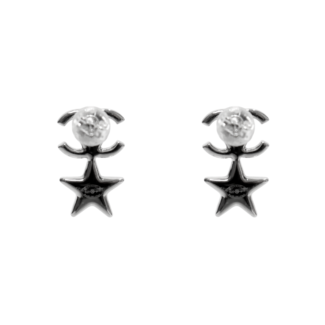Chanel B20P Cubic Star CC Silver Earrings