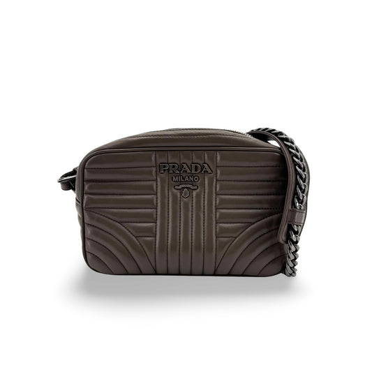 Prada Diagram Leather Chain Crossbody Bag Dark Brown