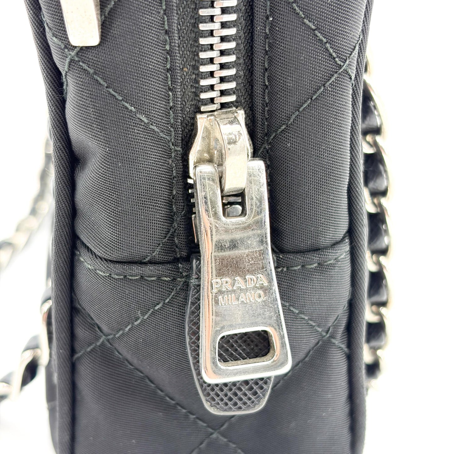 Prada Tessuto Impunturato Quilted Chain Shoulder Bag Black
