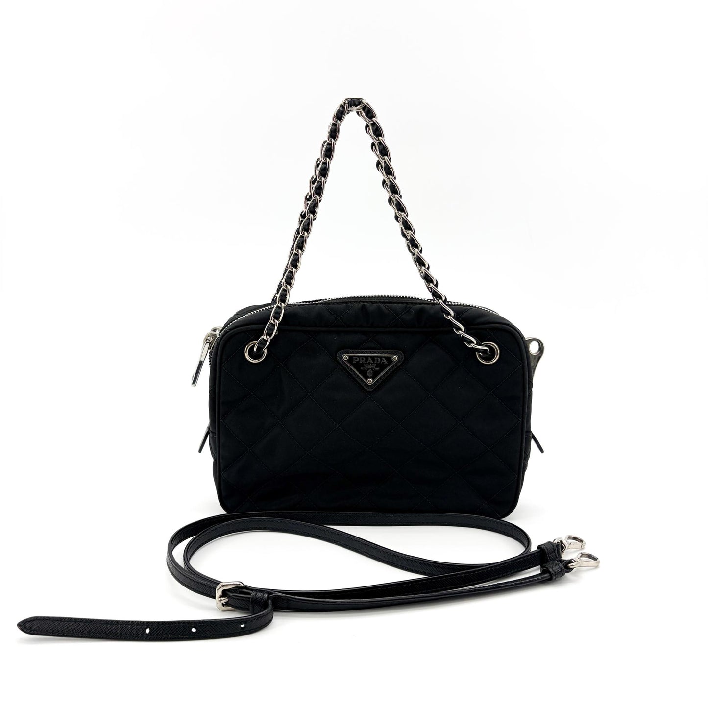 Prada Tessuto Impunturato Quilted Chain Shoulder Bag Black