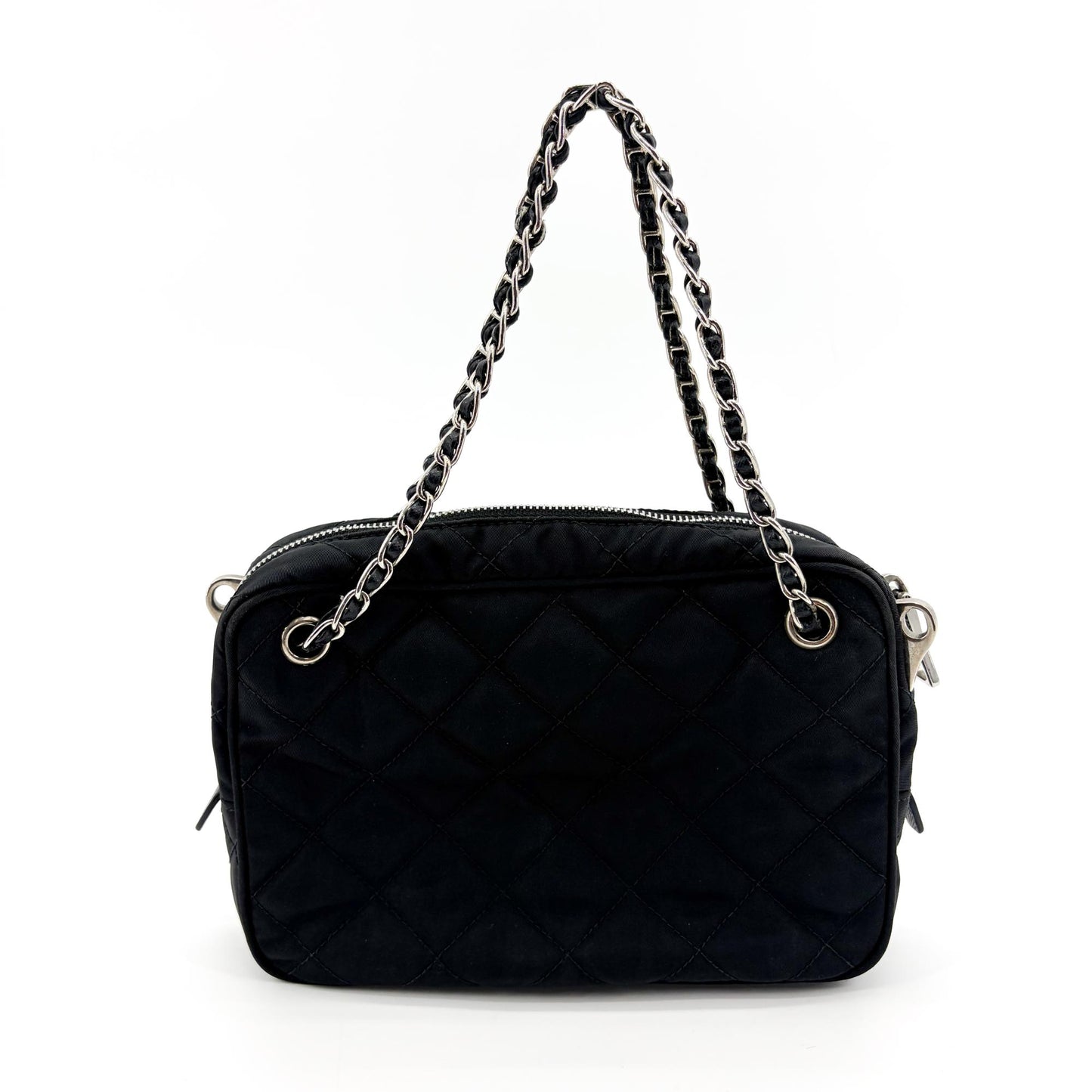 Prada Tessuto Impunturato Quilted Chain Shoulder Bag Black