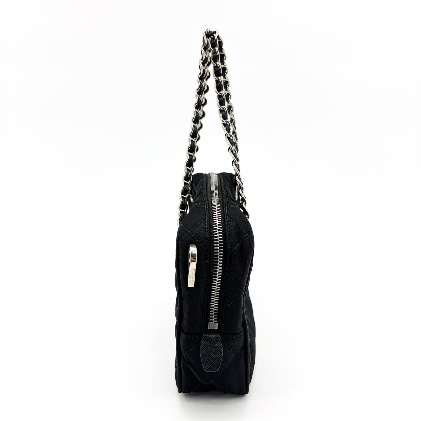 Prada Tessuto Impunturato Quilted Chain Shoulder Bag Black