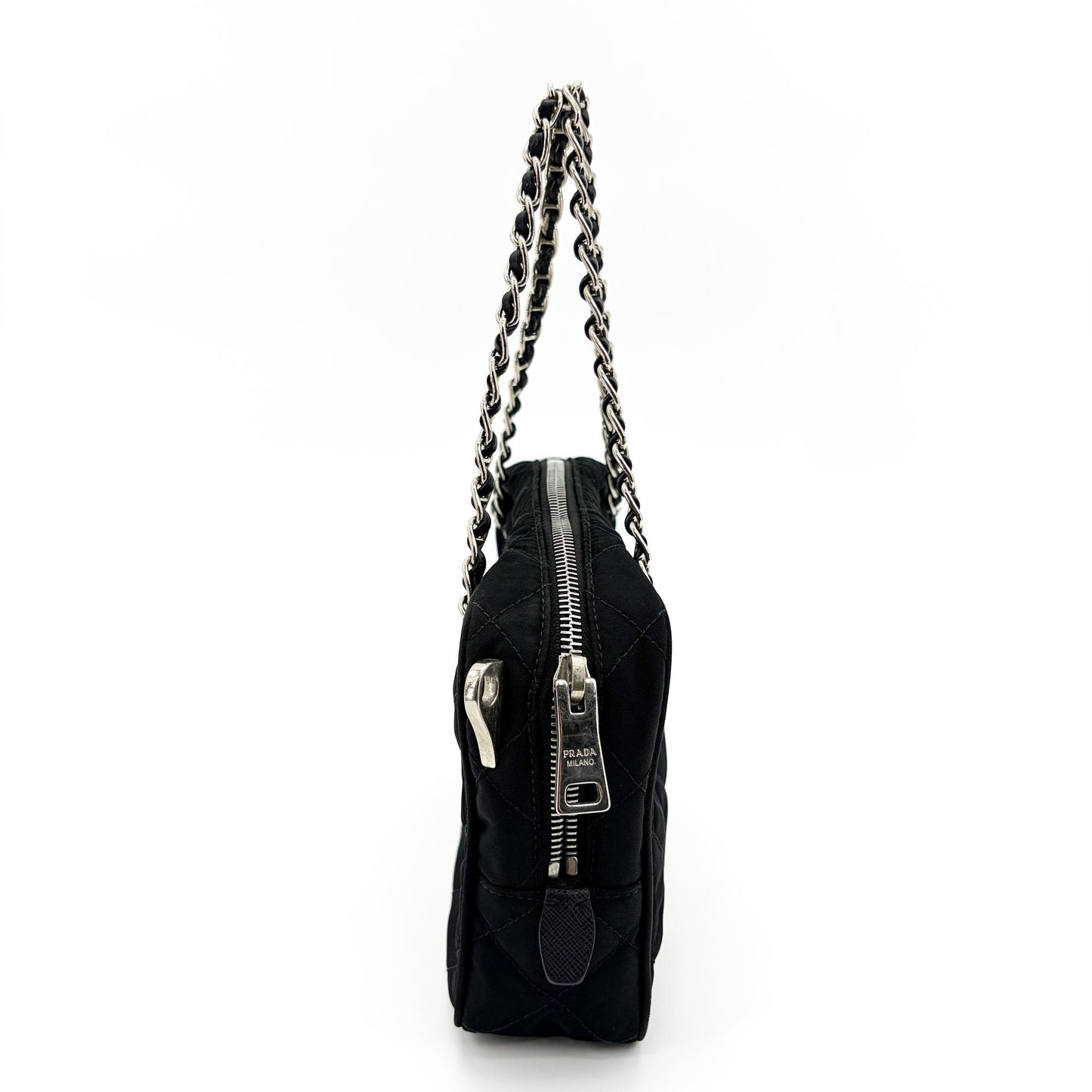 Prada Tessuto Impunturato Quilted Chain Shoulder Bag Black